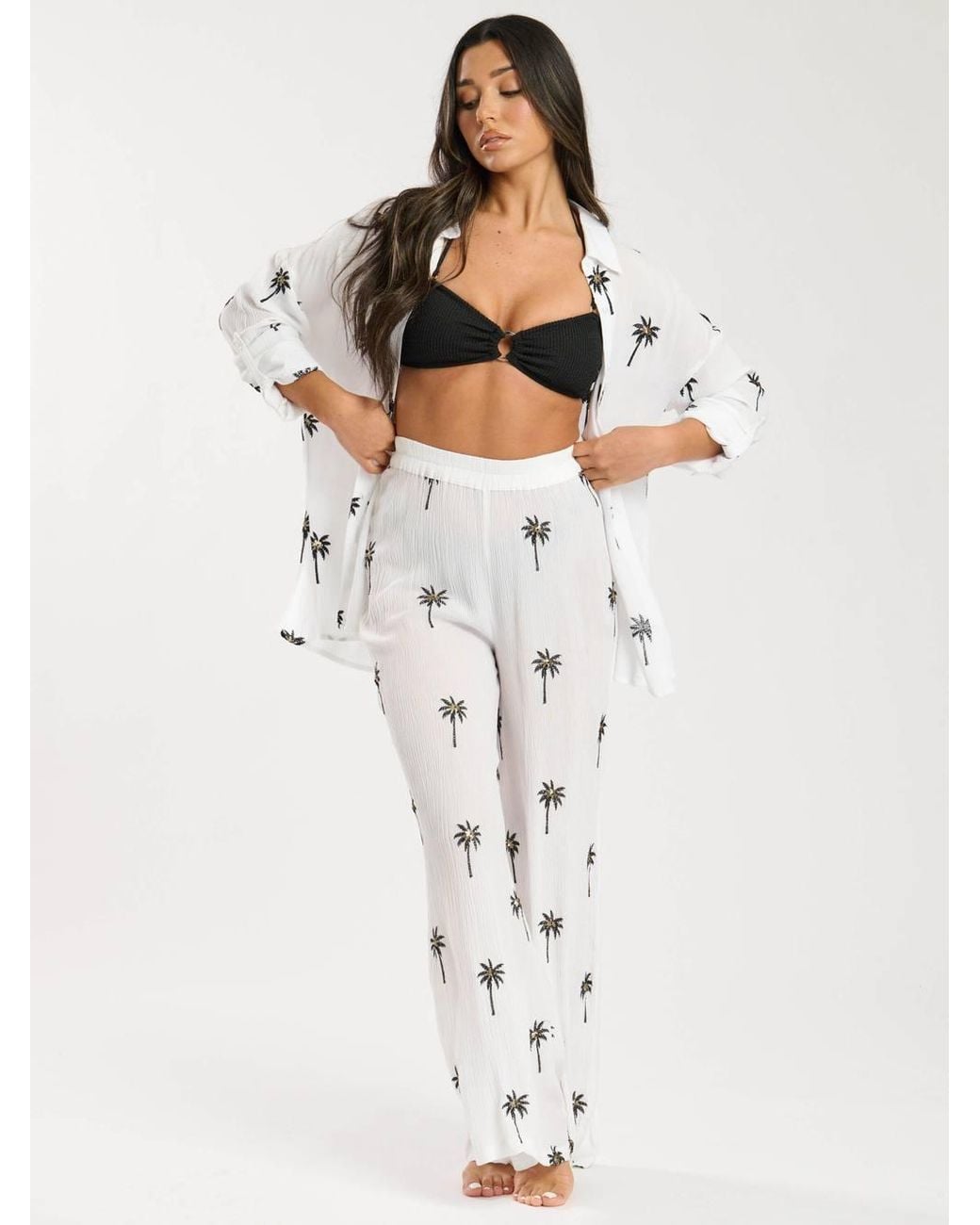 South Beach White Embroidered Beach Pants