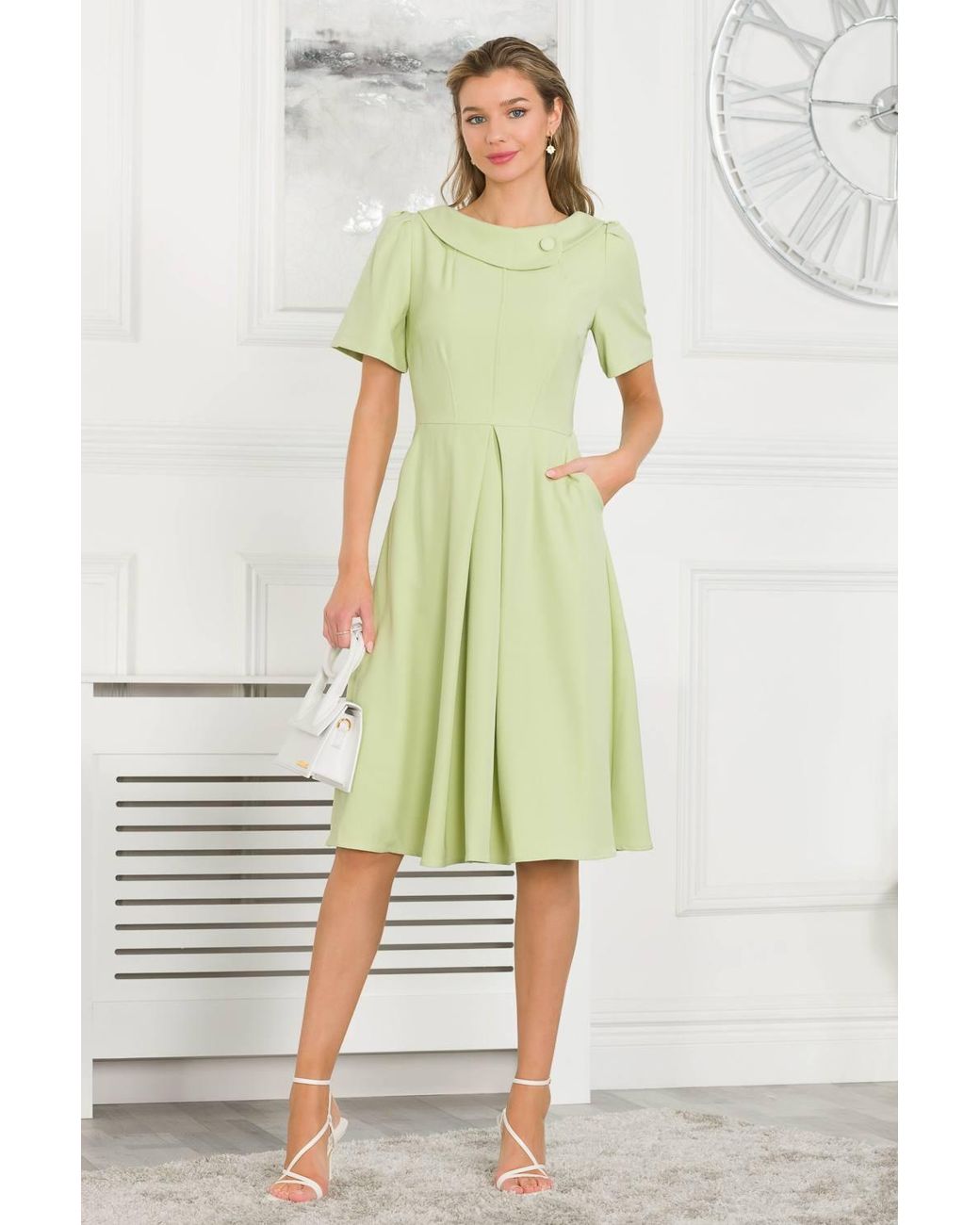 Jolie Moi Green Debora Button Neck Dress