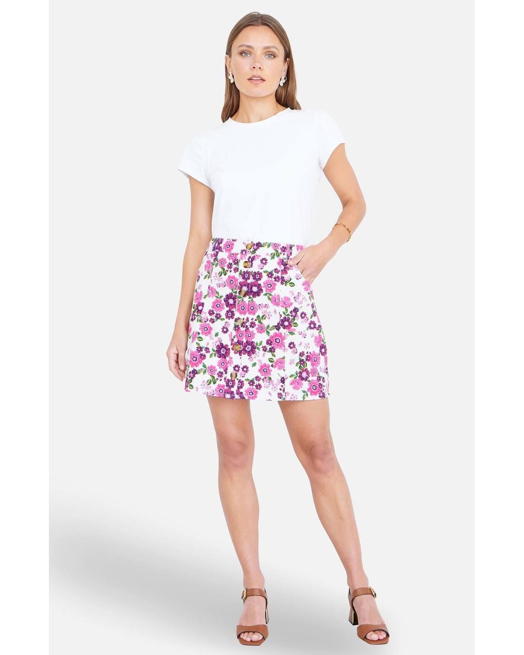 Yumi' Red Cotton Stretch Mini Skirt W/ Button Details