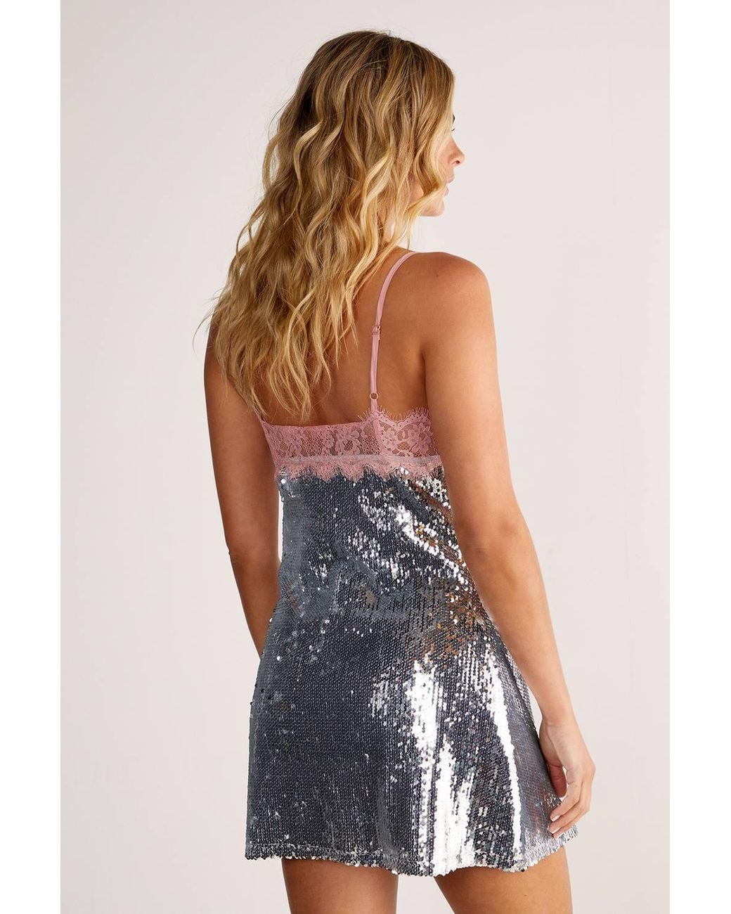 Nasty Gal White Sequin Lace Trim Mini Slip Dress