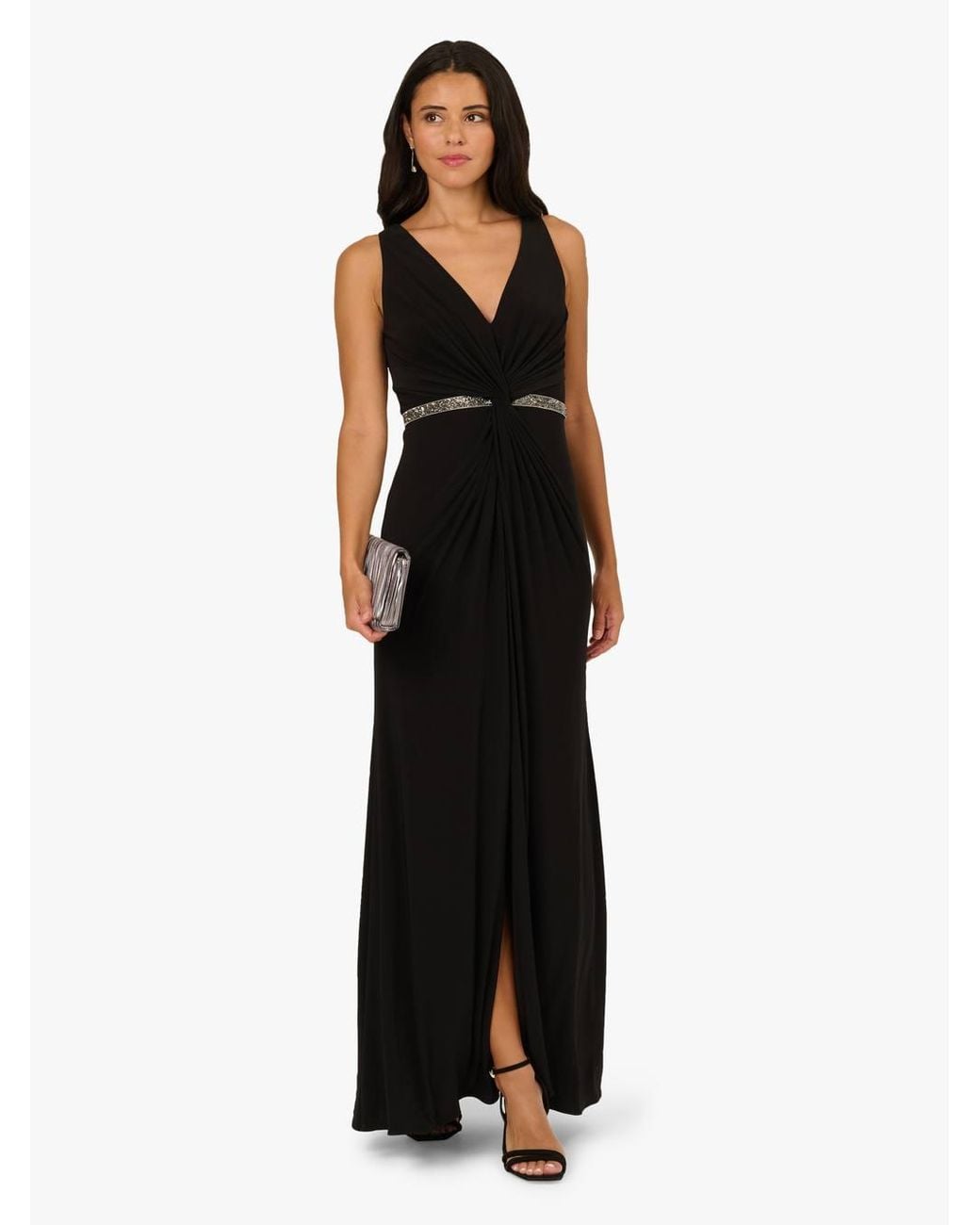 Adrianna Papell Black Draped Jersey Gown Dress