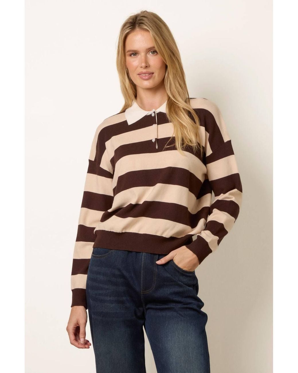 Blue Vanilla Blue Long Sleeve Button Up Collar Jumper