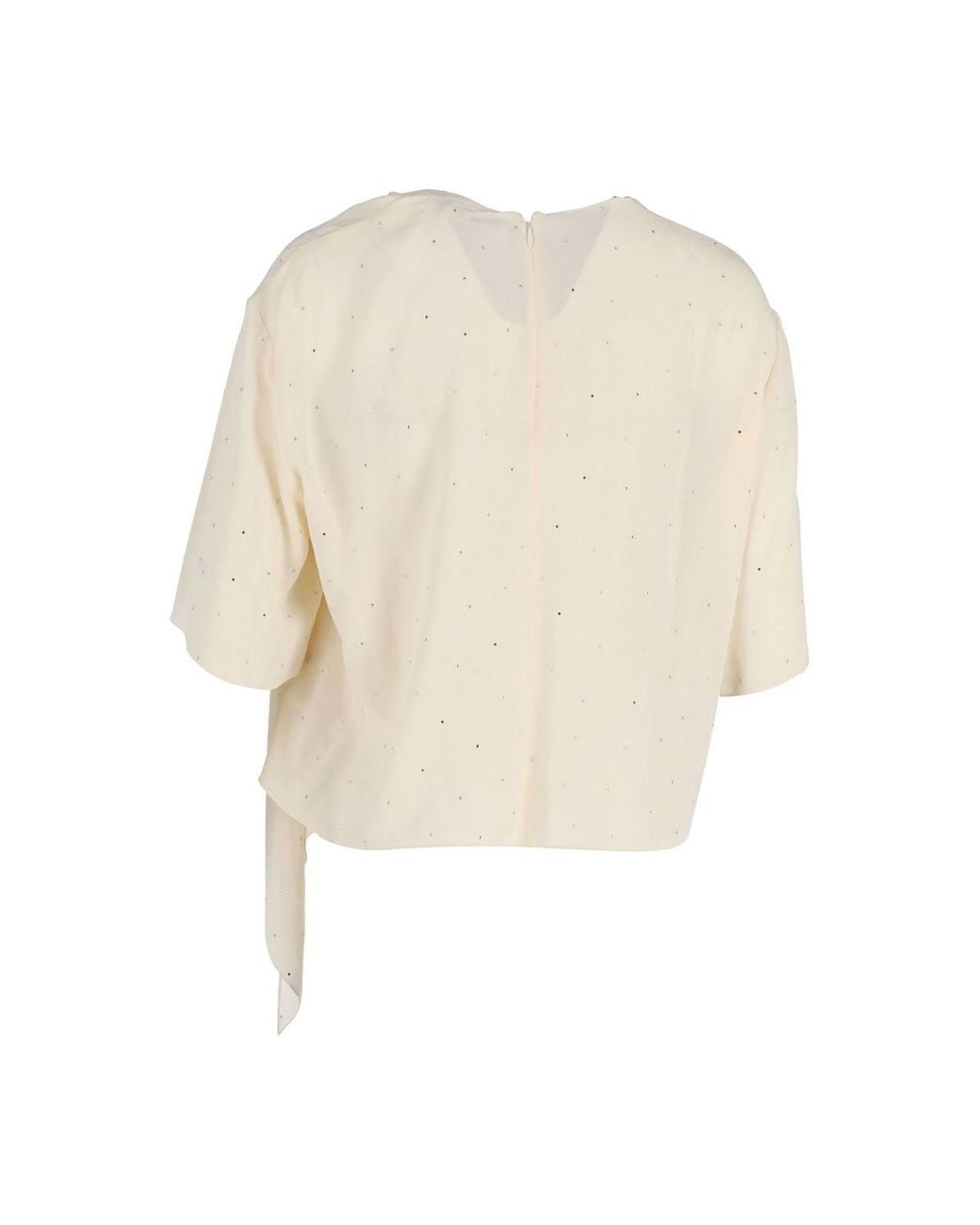 Céline Natural Preloved Rhinestone Embellished Asymmetric Draped Top