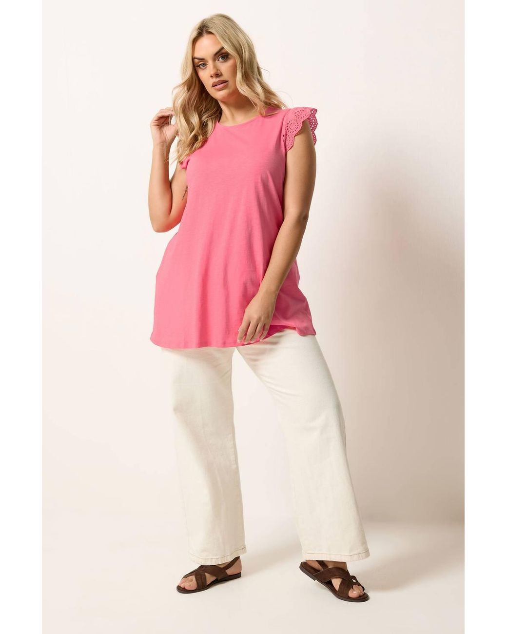 Yours Pink Broderie Anglaise Frill Vest Top