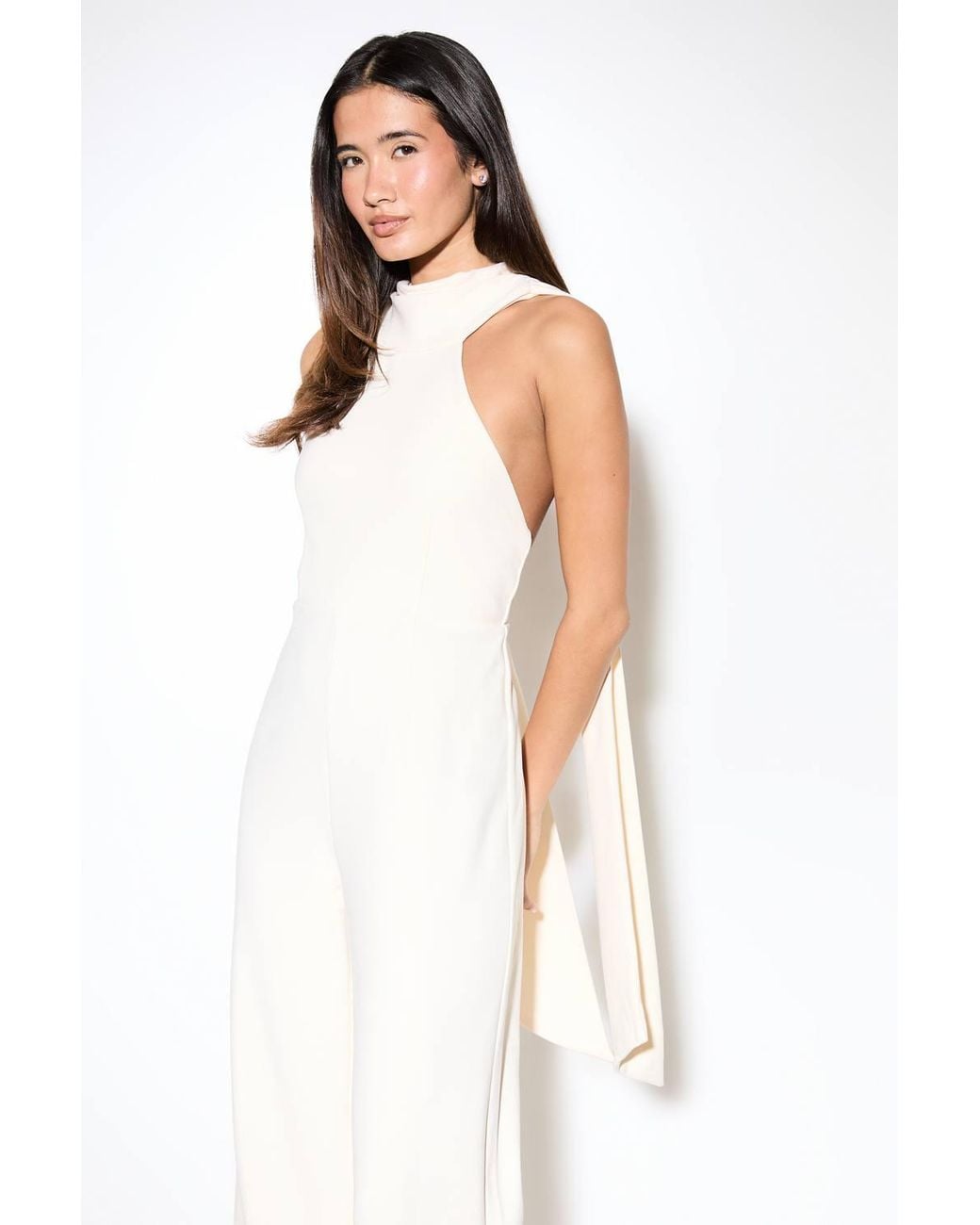 MissPap White Scarf Detail High Neck Jumpsuit