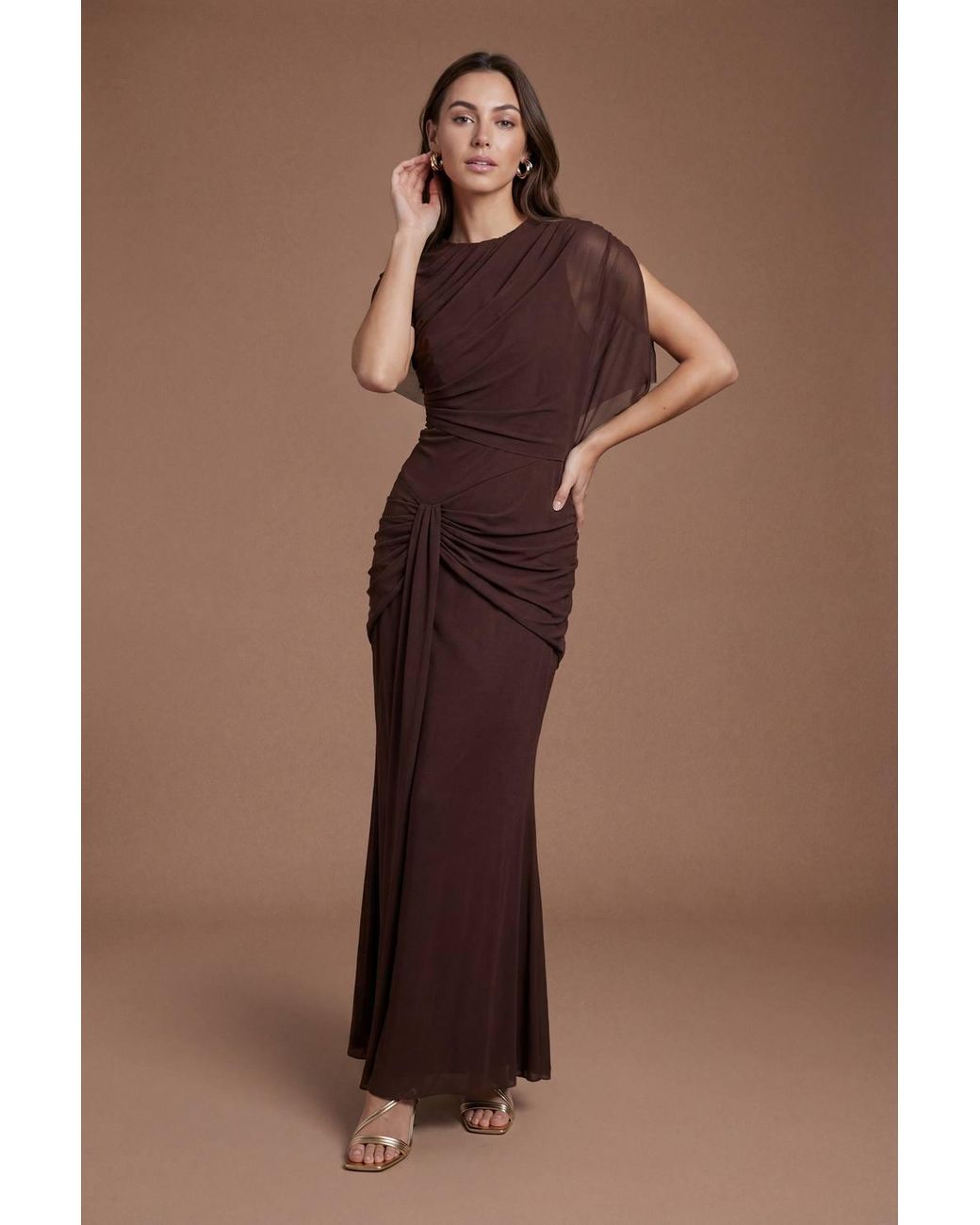Coast Brown Twist Cape Sleeve Contour Collective Bridesmaid Dress