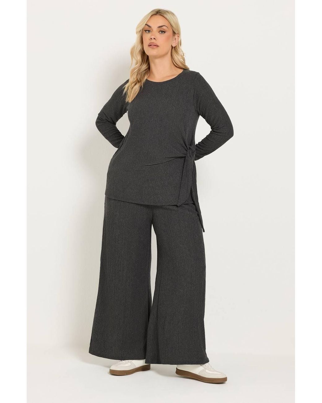 Yours Black Wide Leg Textured Trousers