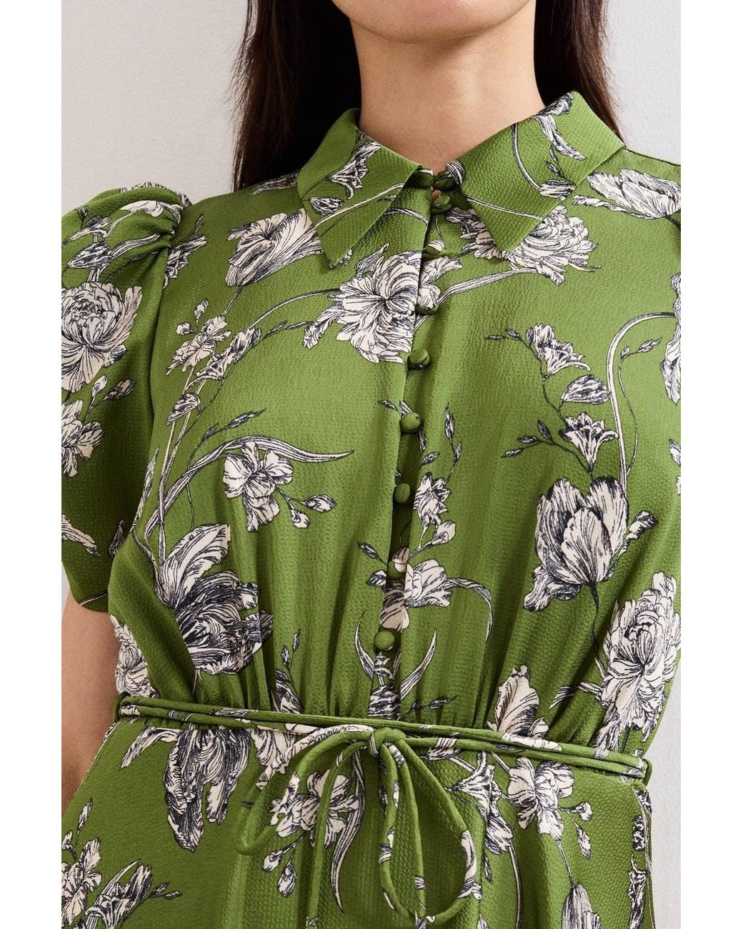 Phase Eight Green Bella Floral Print Pleat Dress