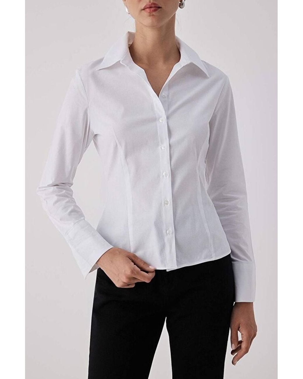 WOVCOR White Waist-Fitted Cotton Woven Shirt