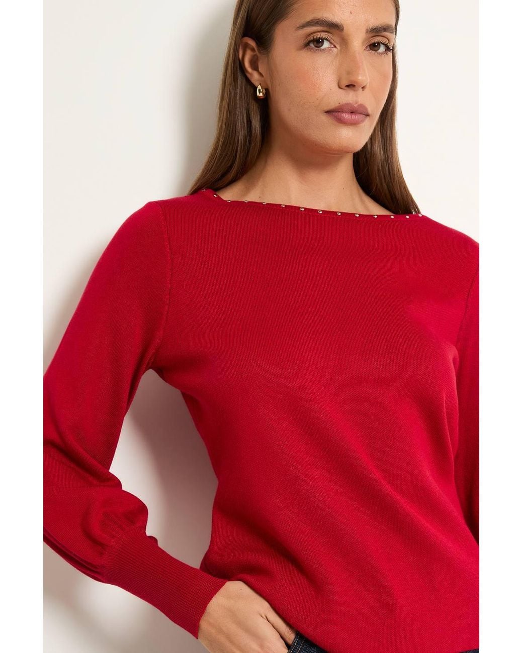 Wallis Red Stud Detail Fine Knitted Jumper
