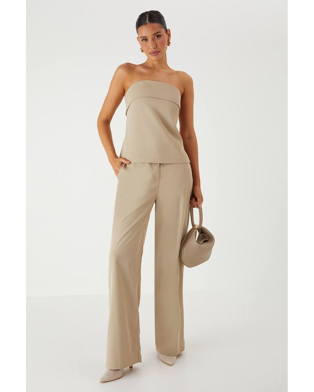 MissPap Natural Tailored Bandeau Split Side Top