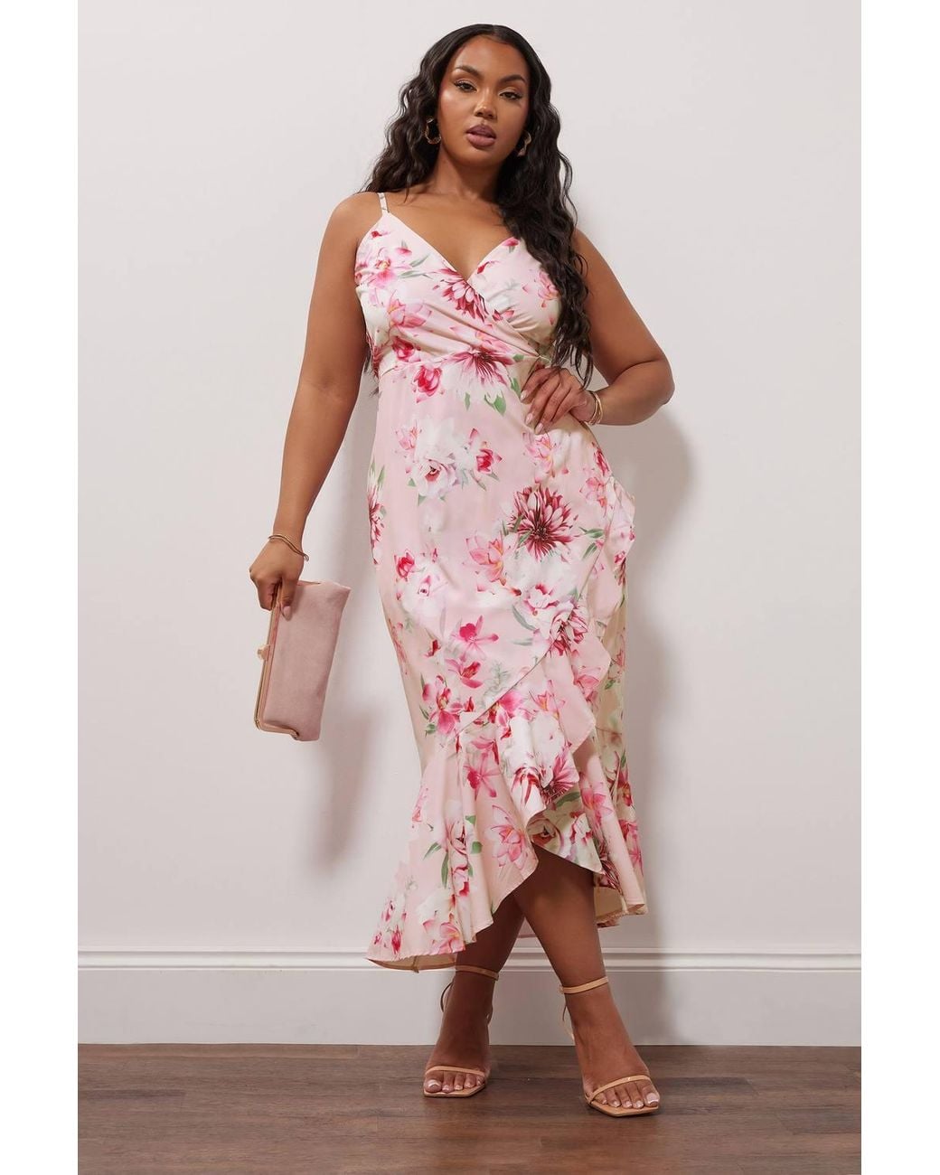 Yours Pink Ruffle Wrap Dress