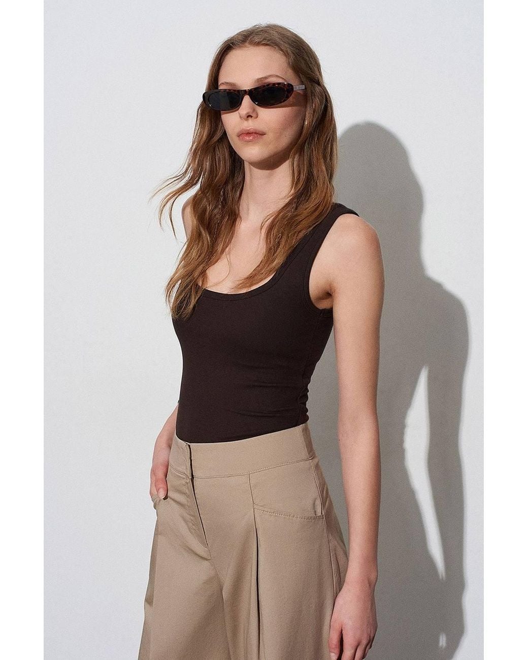 Dilvin Natural Slim Fit Sleeveless Jersey Cami Blouse