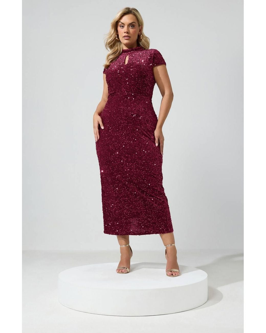 Yours Red Velvet Sequin Keyhole Maxi Dress