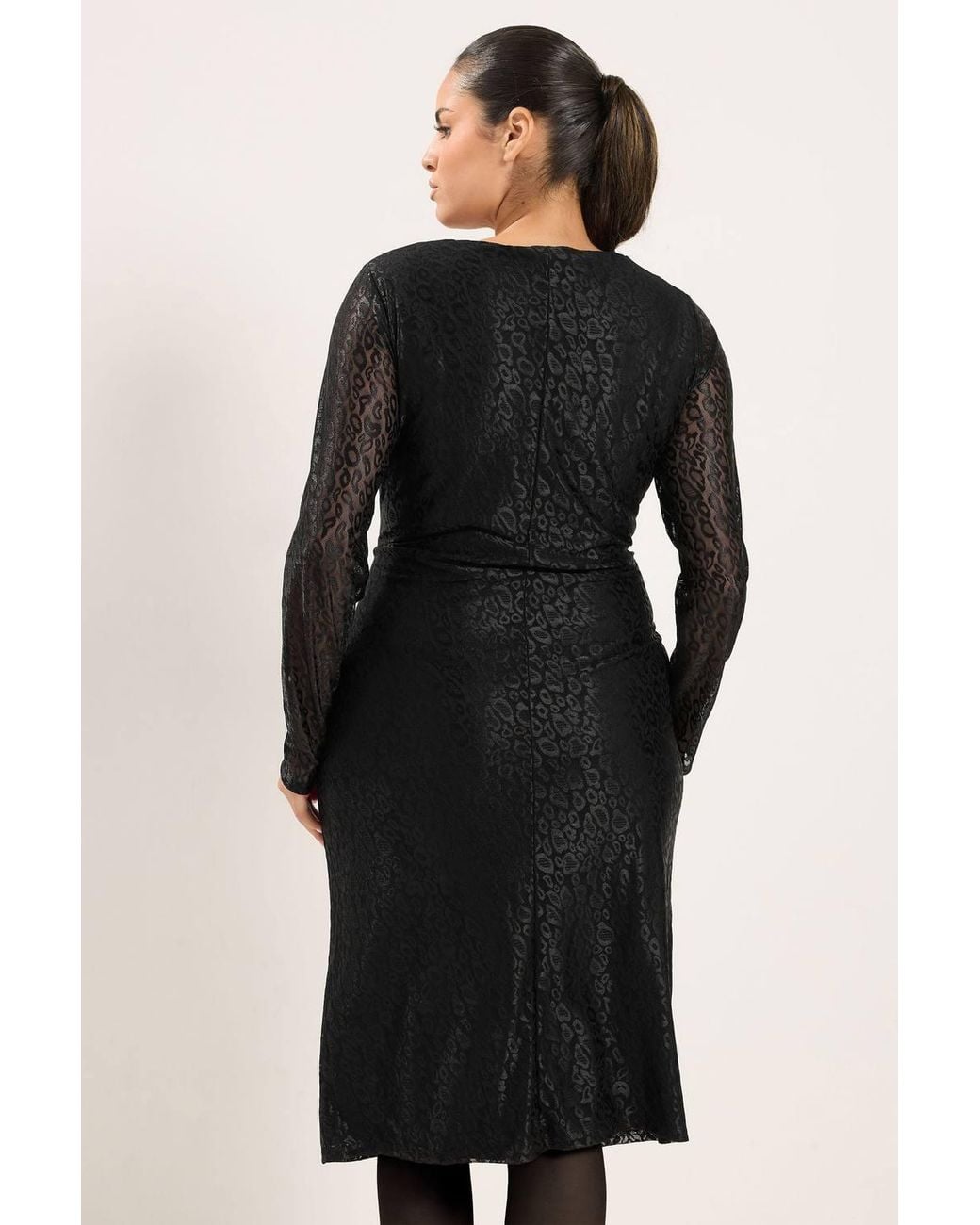 Yours Black Leopard Print Ruched Side Midi Dress