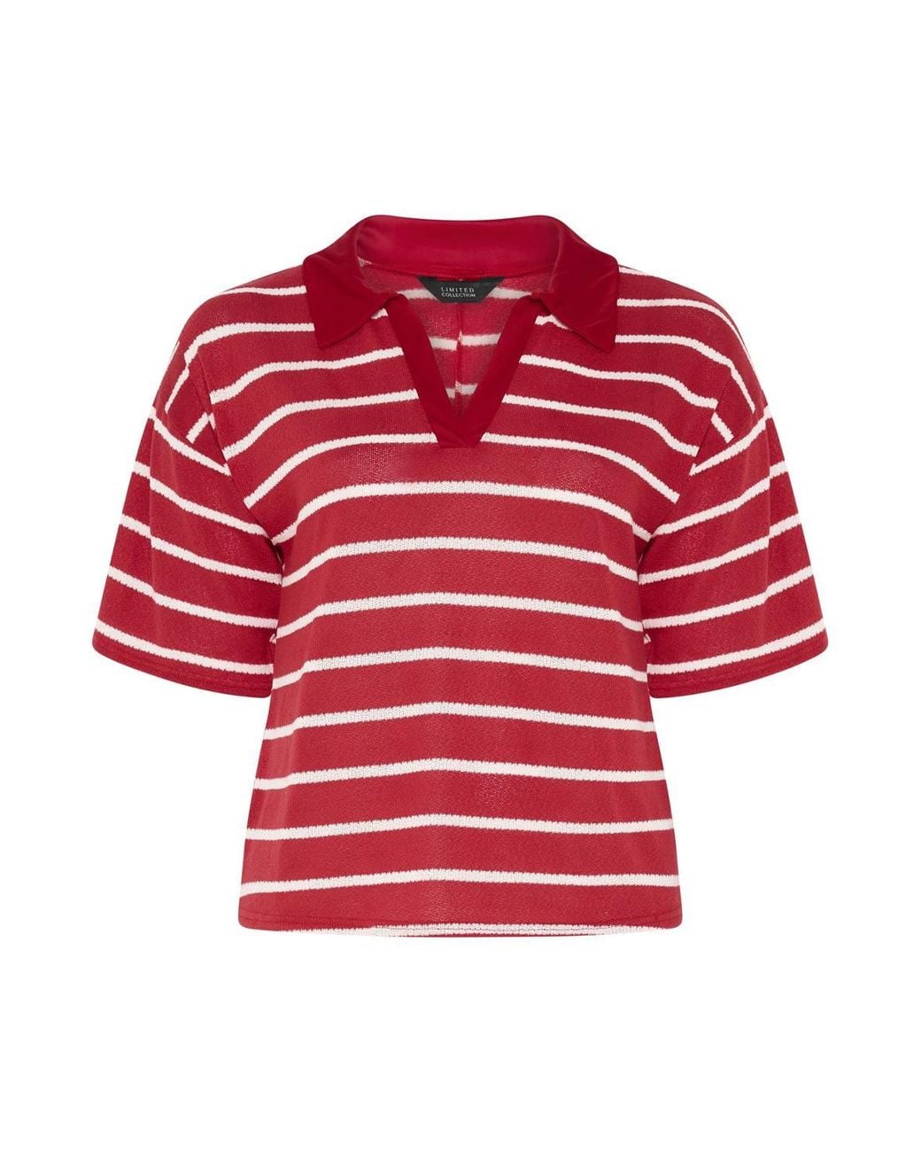 Yours Red Stripe Rugby Collar Top