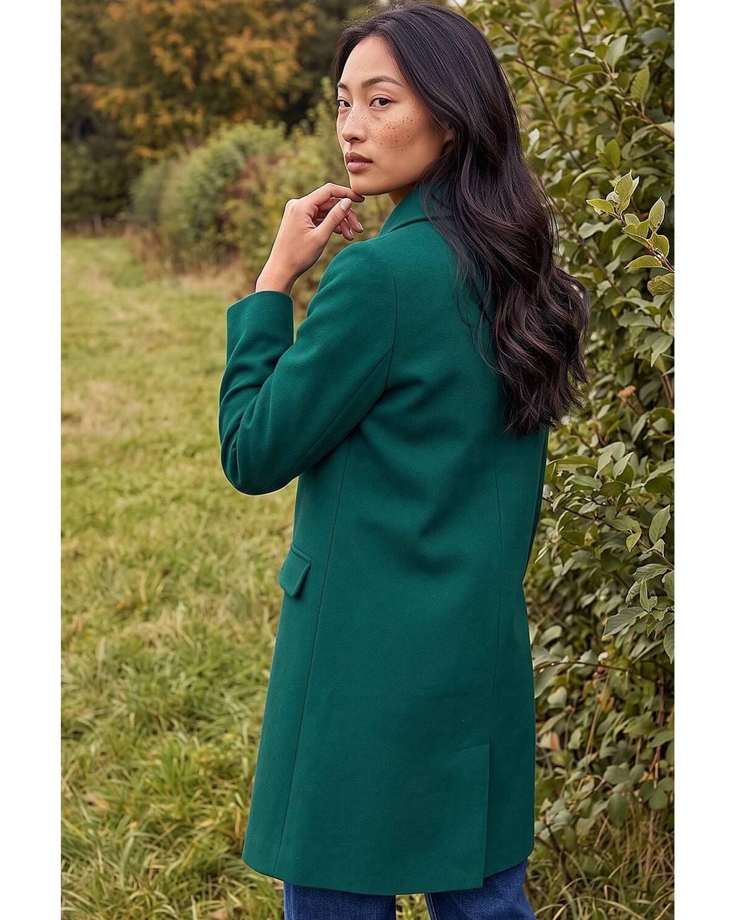 Roman Green Petite Collared Button Front Coat