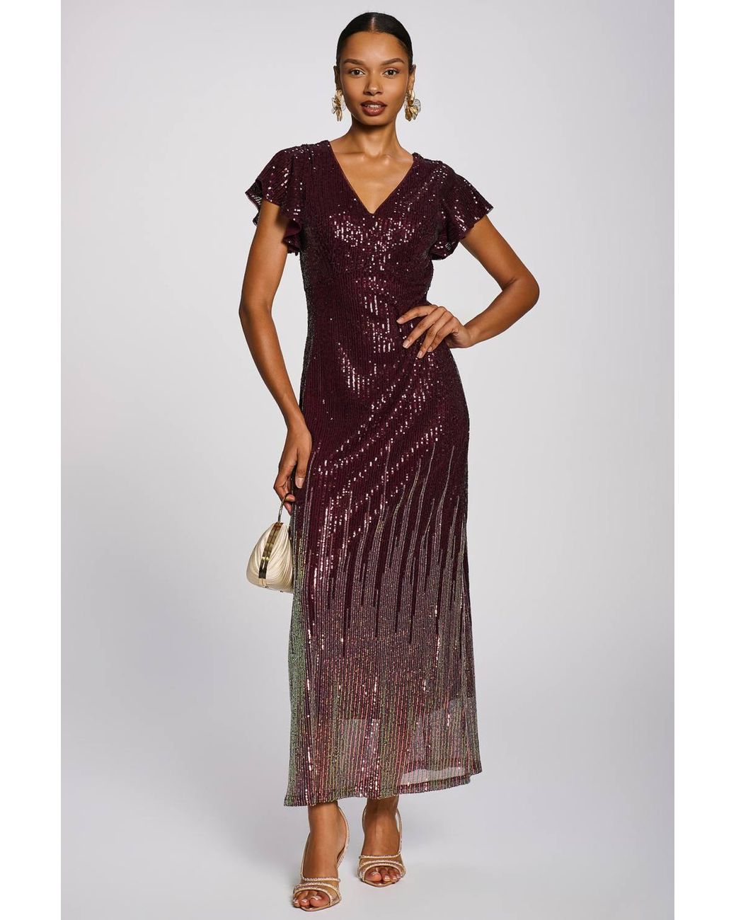 Jolie Moi Red Placement Patterned Sequin Maxi Dress