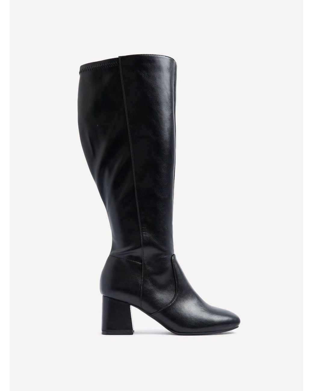 Linzi Black Fable Wide Fit Faux Leather Knee High Block Heeled Boot