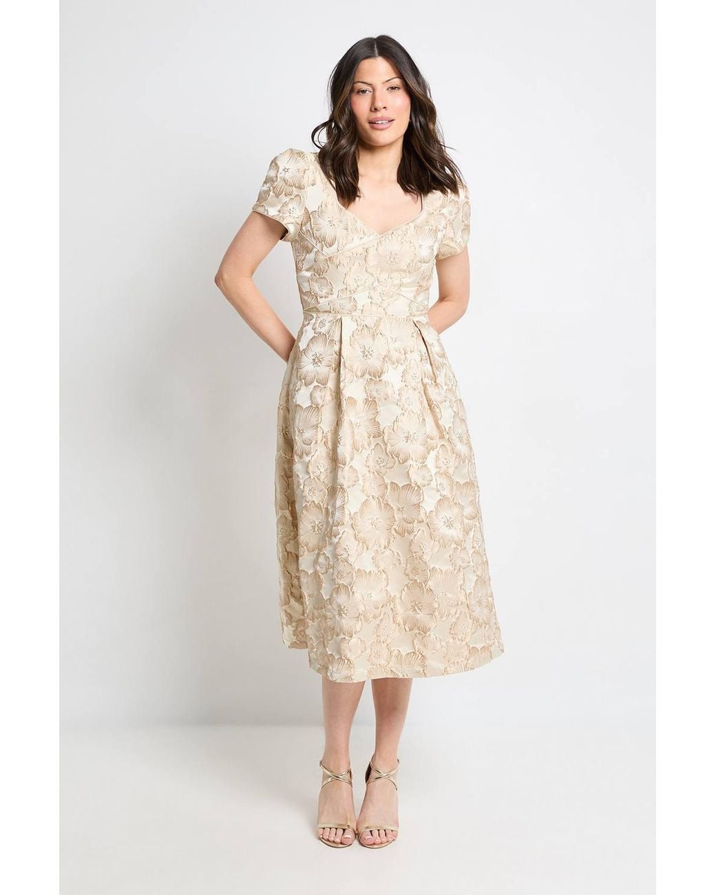 Wallis Natural Jacquard Seam Detail Midi Dress