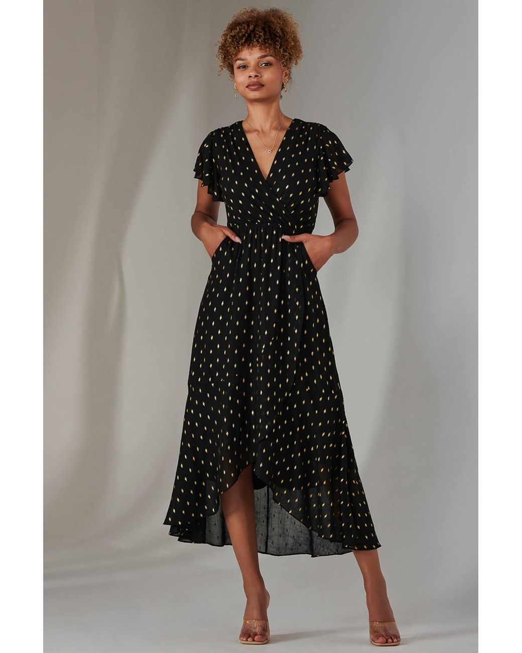 Jolie Moi Black Metallic Spot Textured Chiffon Maxi Dres Dress