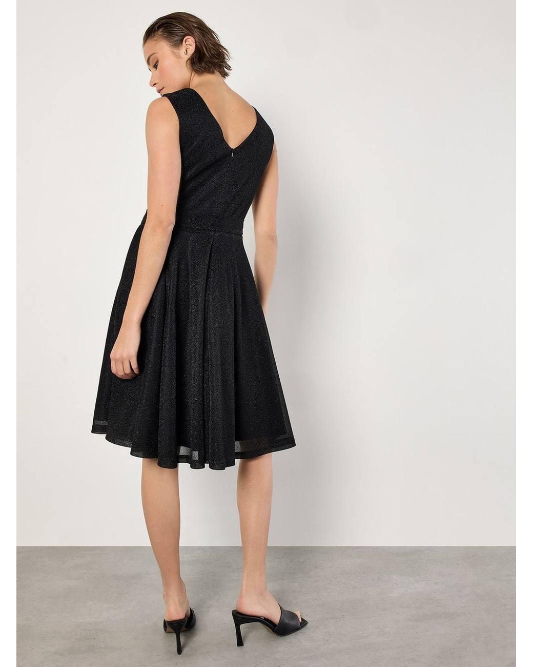 Apricot Black Metallic Pleat Skater Mini Dress