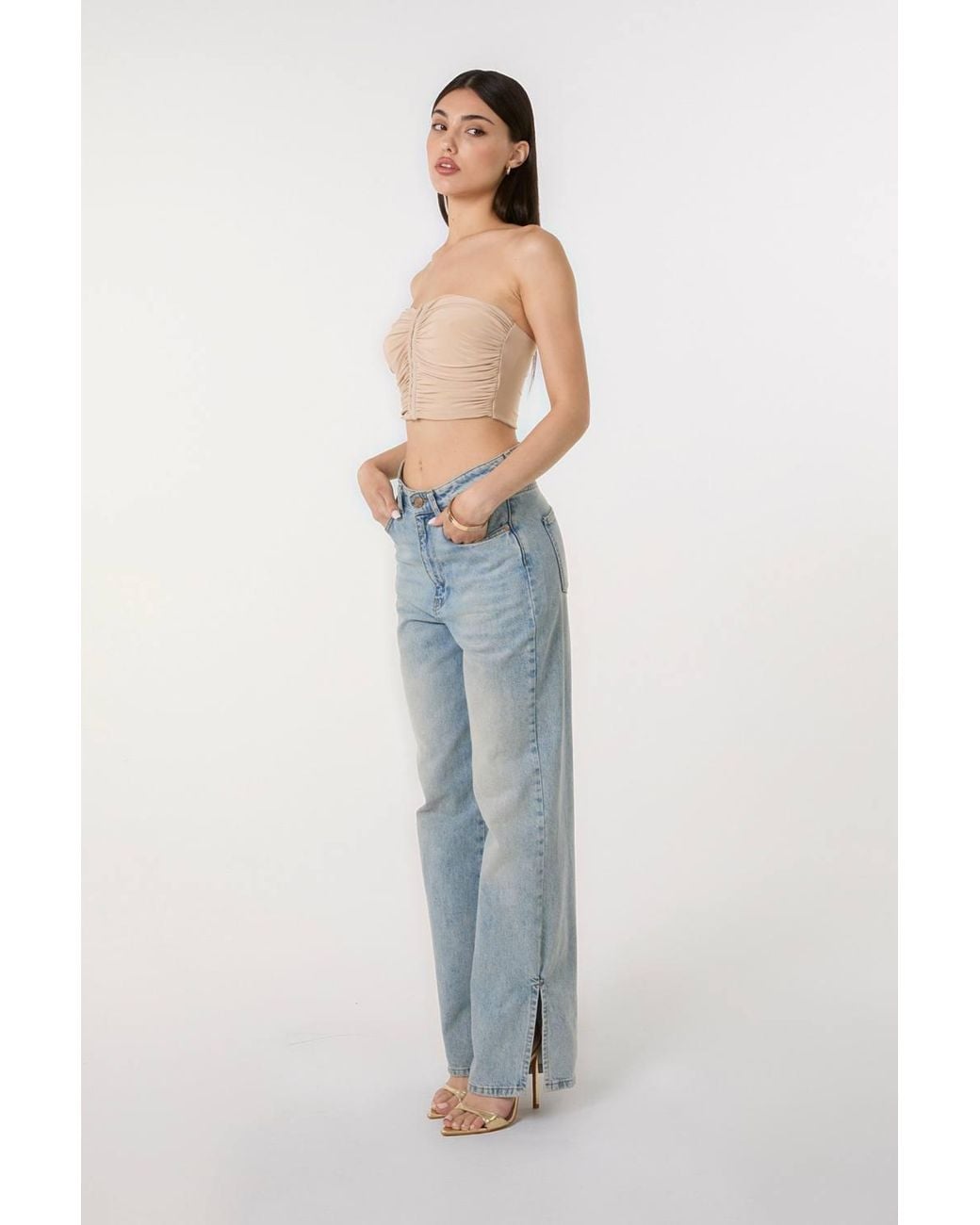Pink Vanilla Blue Bandeau Eyelet Detail Corset Top