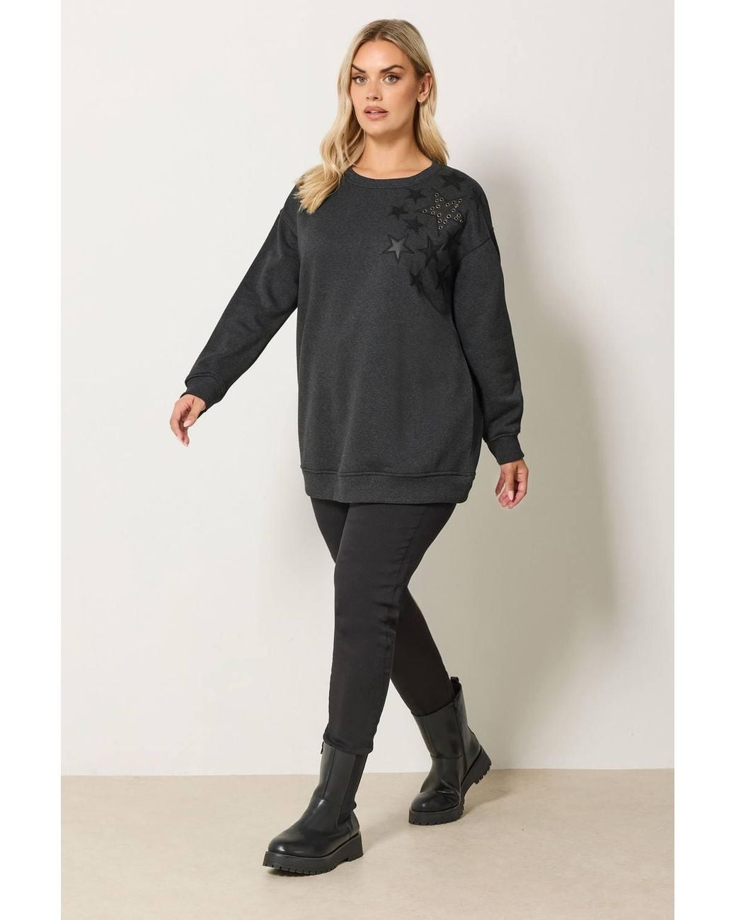 Yours Black Eyelet Star Detail Sweatshirt