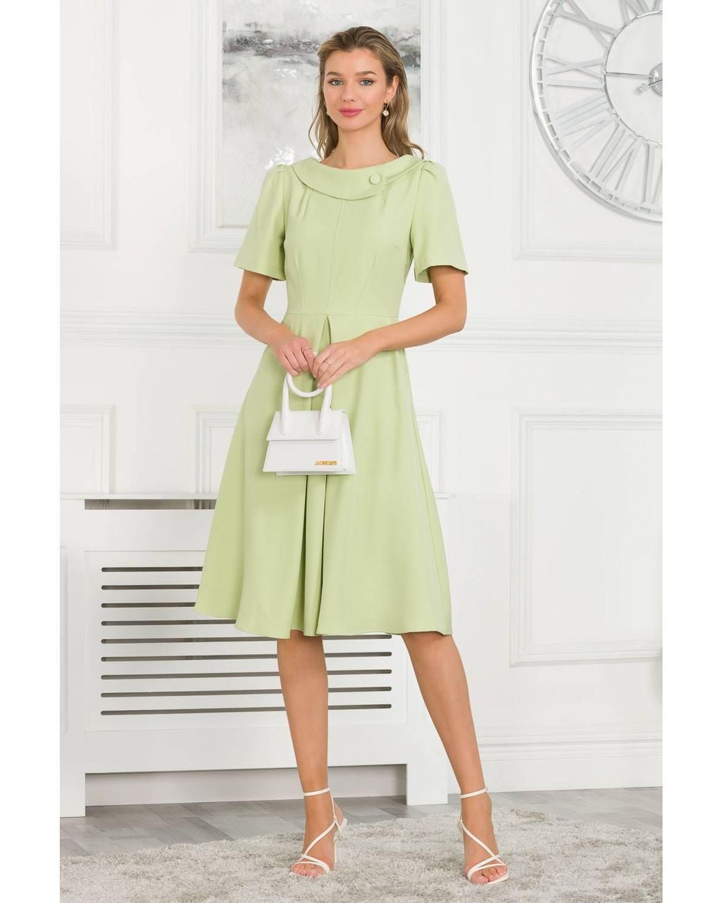 Jolie Moi Green Debora Button Neck Dress