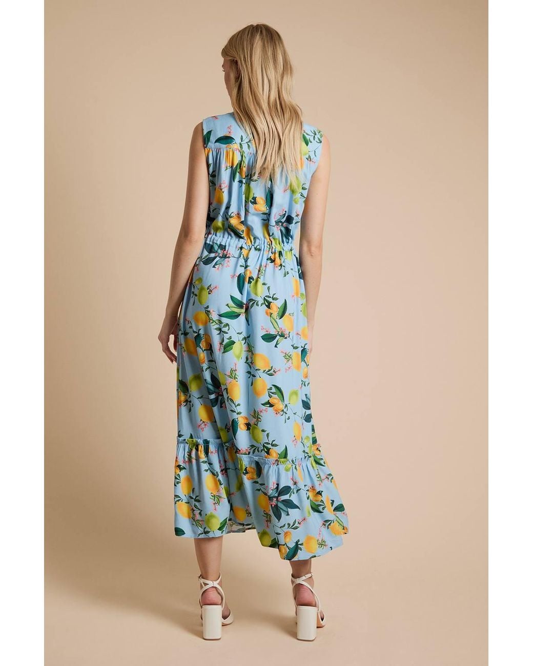 Dorothy Perkins Blue Lemon Sleeveless Drawstring Waist Tiered Maxi Dress