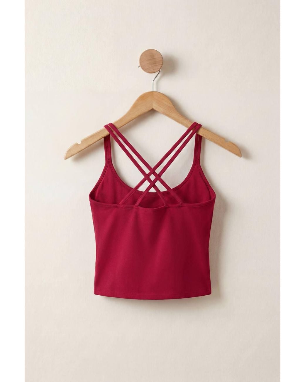 Enorsia Red Cotton Stretch Cross Back Crop Cami Tops