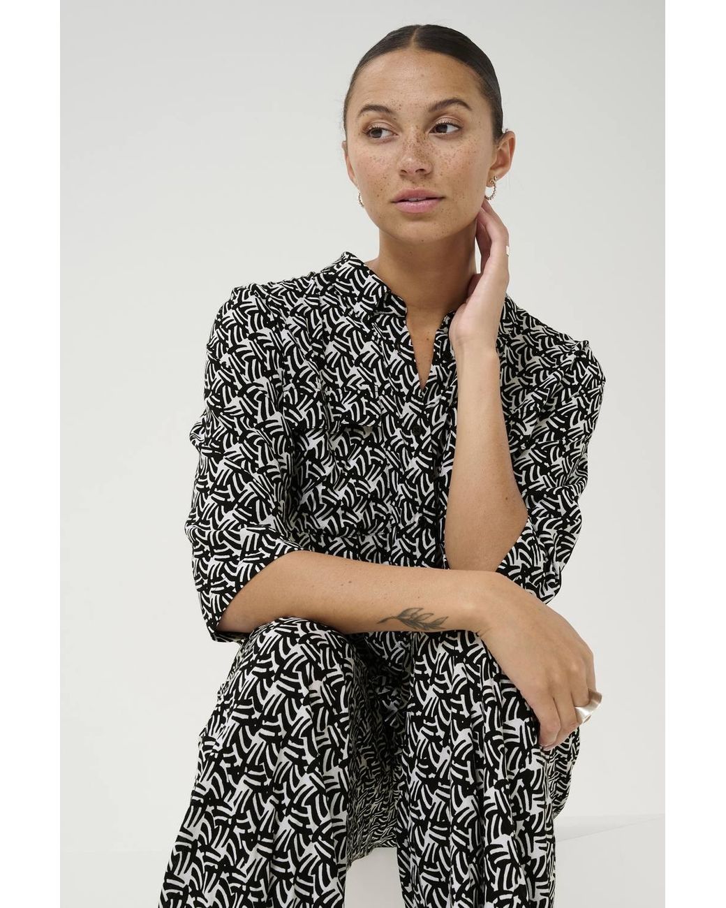 Kaffe White Kasanne Plain Weave Printed Jumpsuit