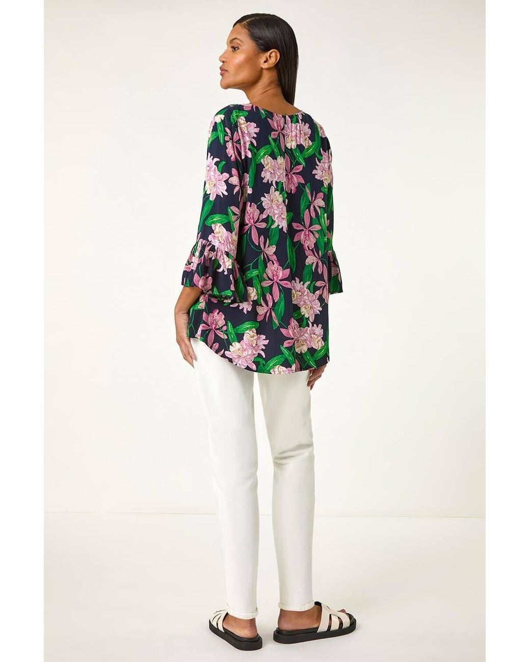 Roman Pink Floral Flare Sleeve Top