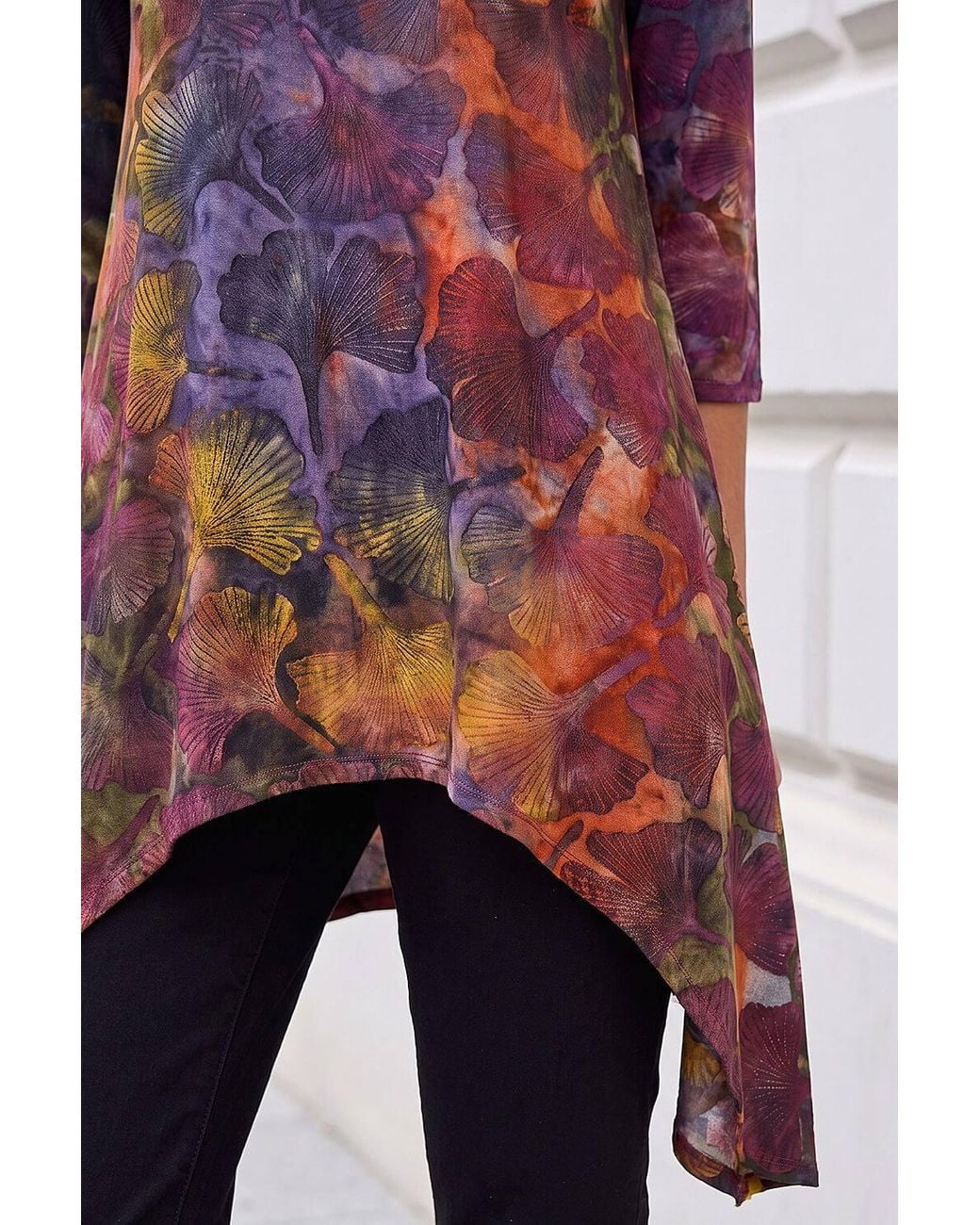 Roman Purple Textured Print Hanky Hem Top