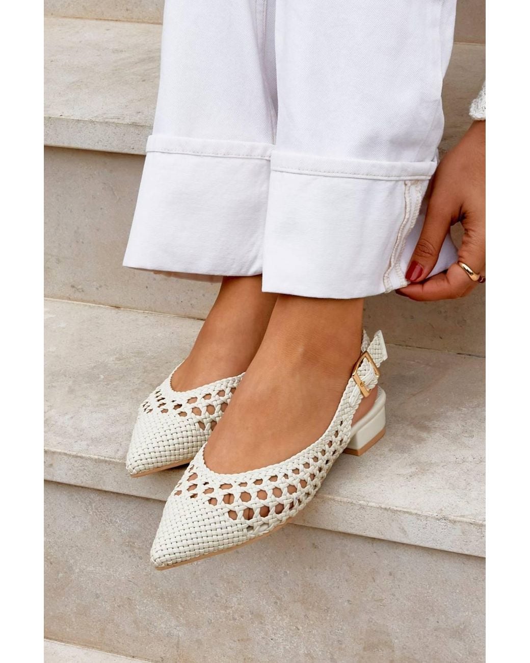Linzi Natural Carolina Faux Leather Ballet Flats