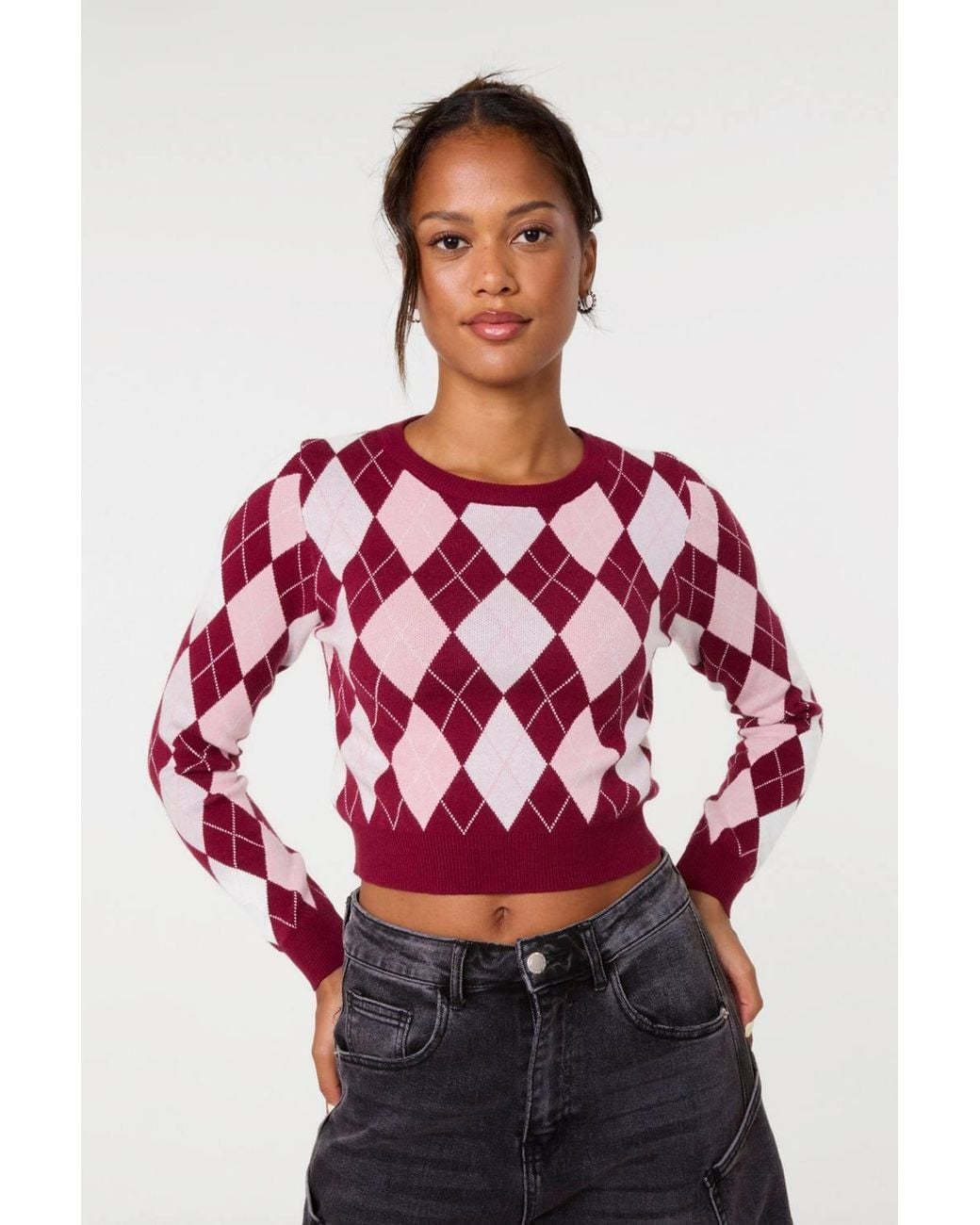 Pink Vanilla Red Argyle Diamond Check Jumper