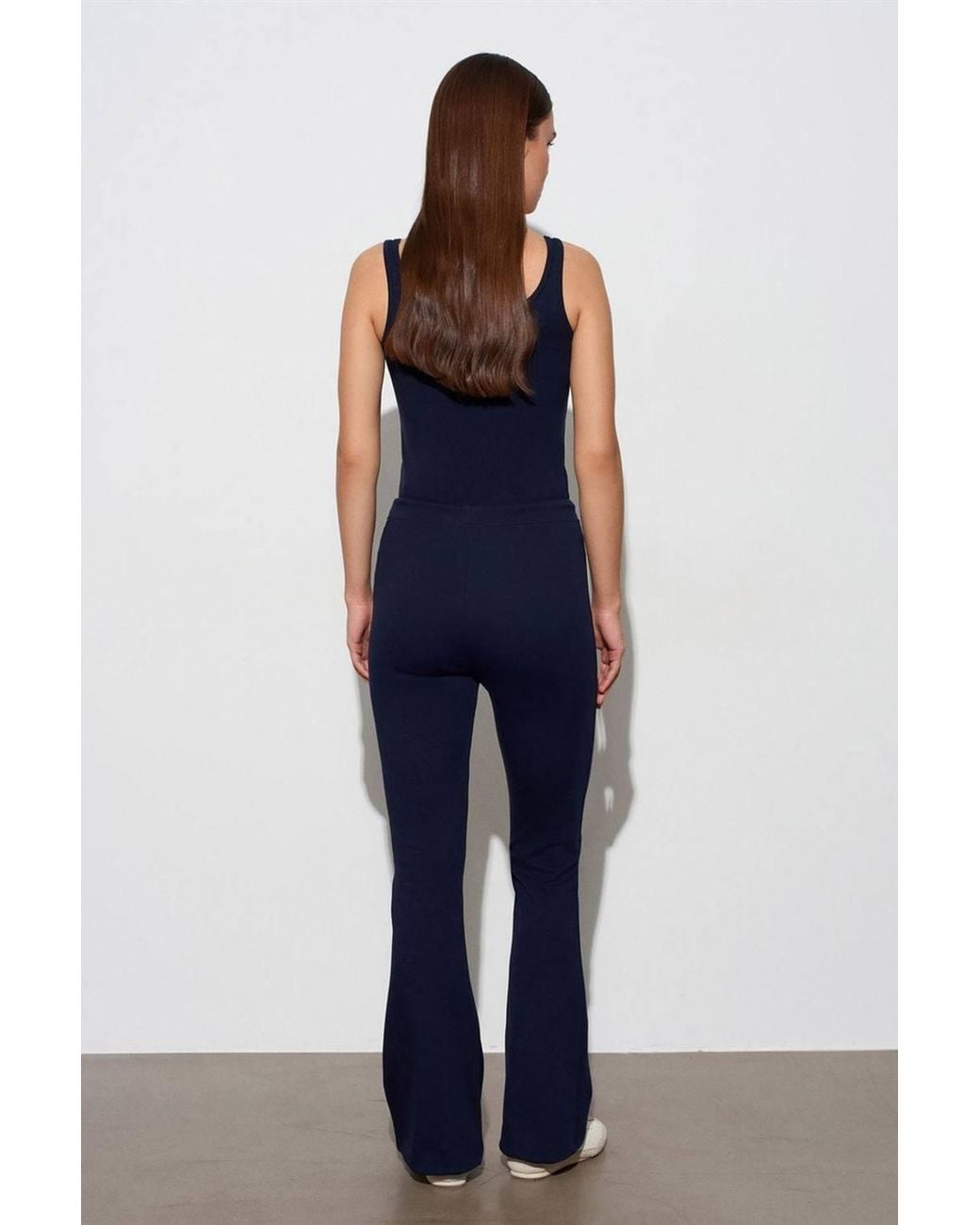 Dilvin Blue Mid-Waist Flare Jersey Pants W/ Drawstring