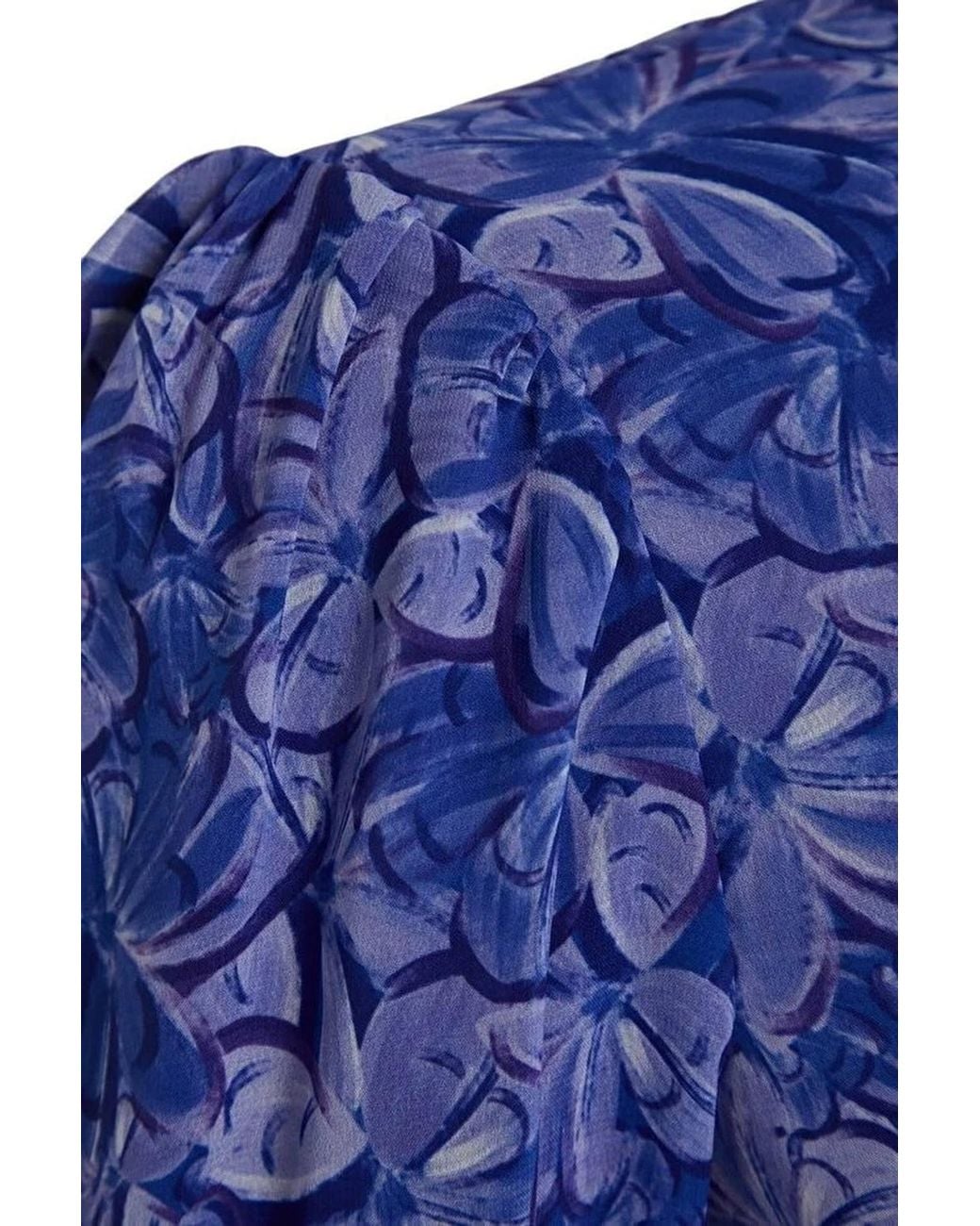 WOVCOR Blue Floral Ruffle Detail Long Sleeve Chiffon Maxi Dress