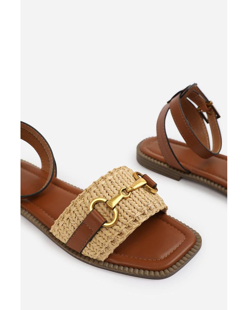 Where's That From Brown 'Norina' Woven Flat Sandals With Snaffle Detail