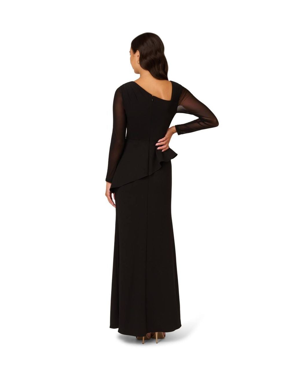Adrianna Papell Black Knit Crepe Combo Mesh Gown Dress