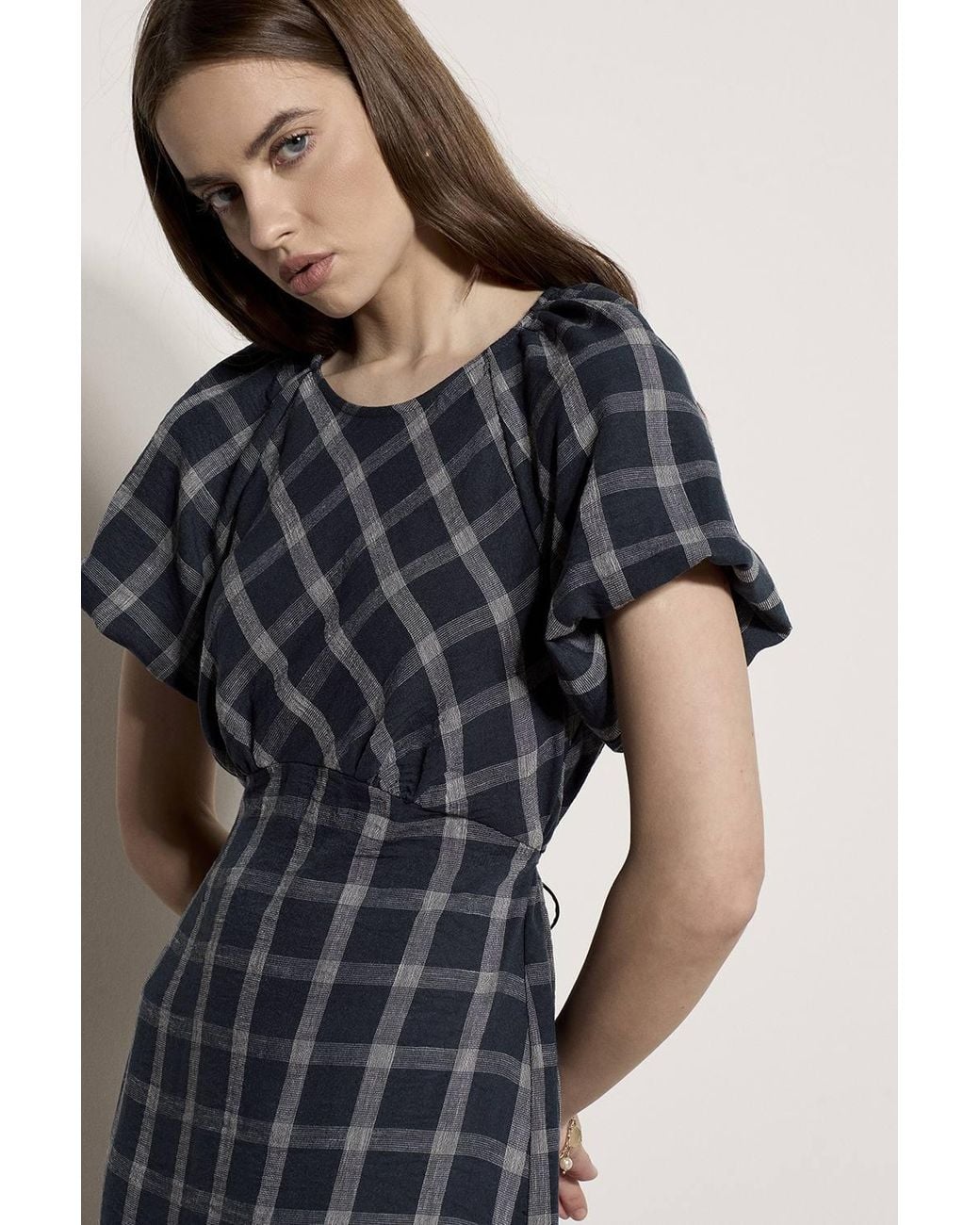 Apricot Blue Check Print Midaxi Dress