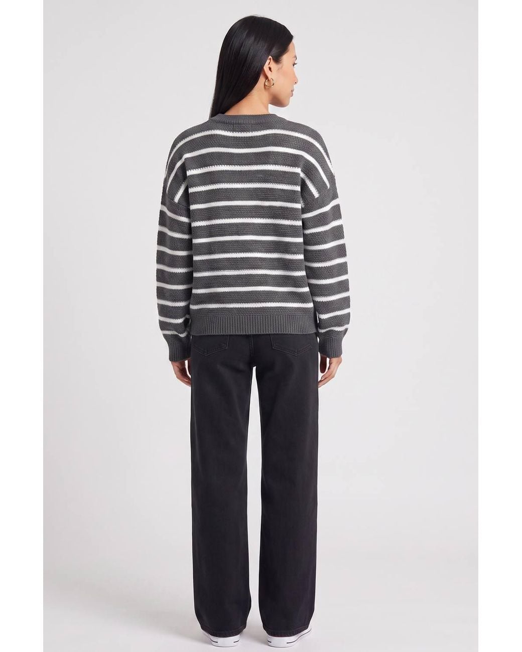 Gini London Blue Stripe Chunky Knit Oversized Jumper