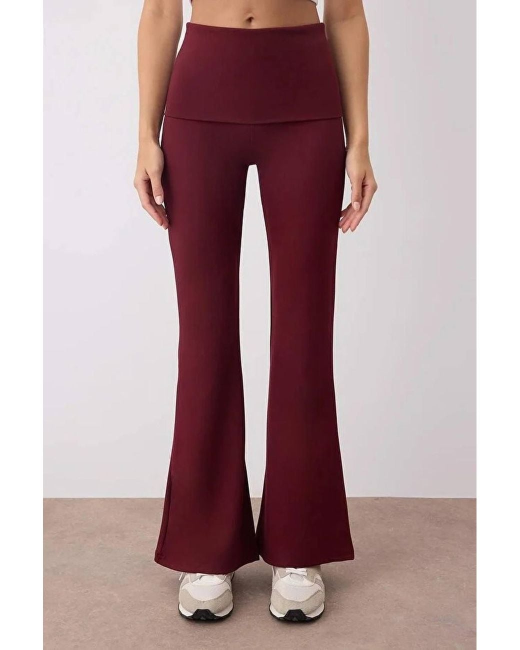 WOVCOR Red Knit High-Waist Foldover Flare Leggings