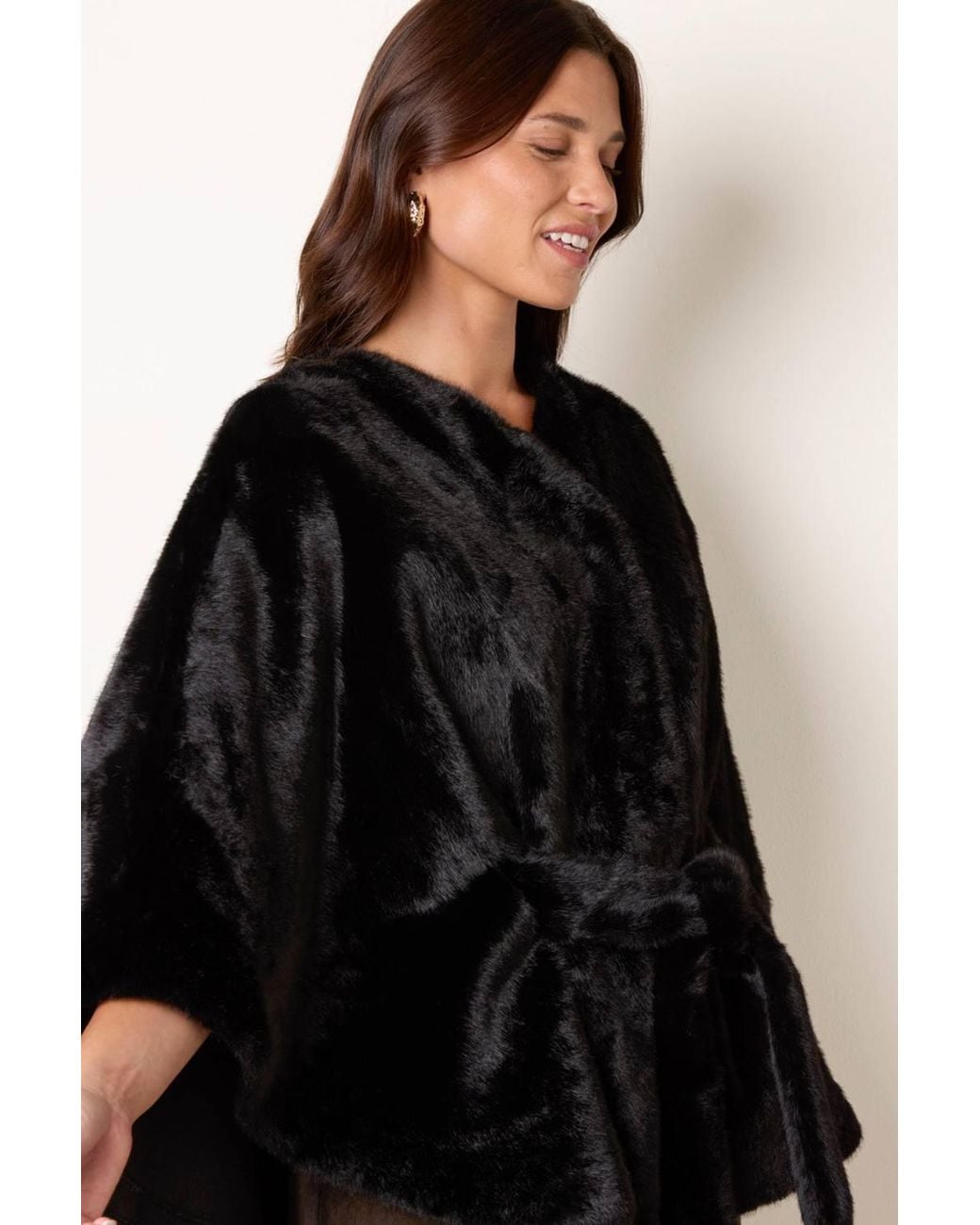 Blue Vanilla Black Three Quarter Sleeve Button Up V-Neck Poncho