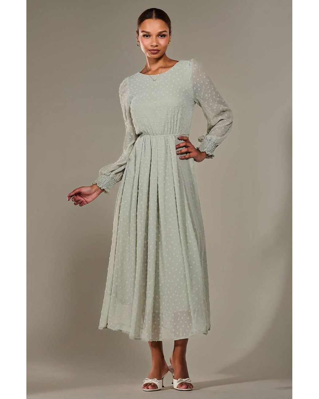 Jolie Moi Brown Long Sleeve Chiffon Midaxi Dress