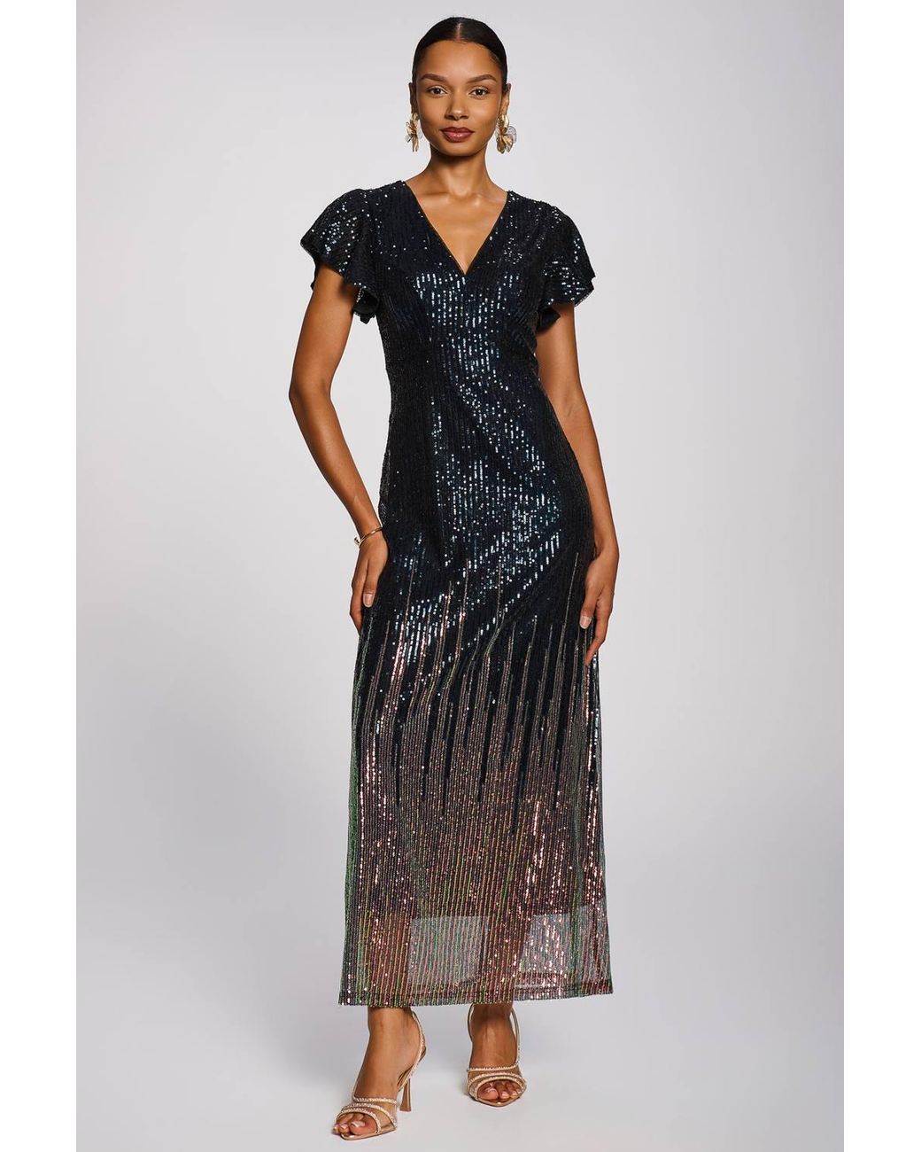 Jolie Moi Multicolor Placement Patterned Sequin Maxi Dress