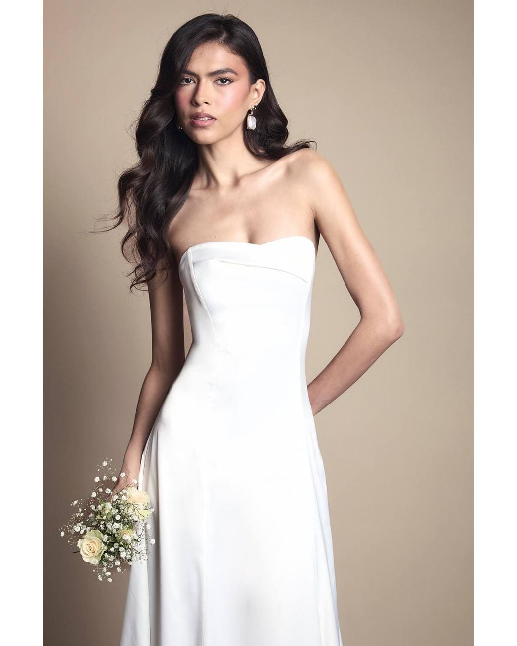 Coast Brown Sweetheart Satin Wedding Dress With Puddle