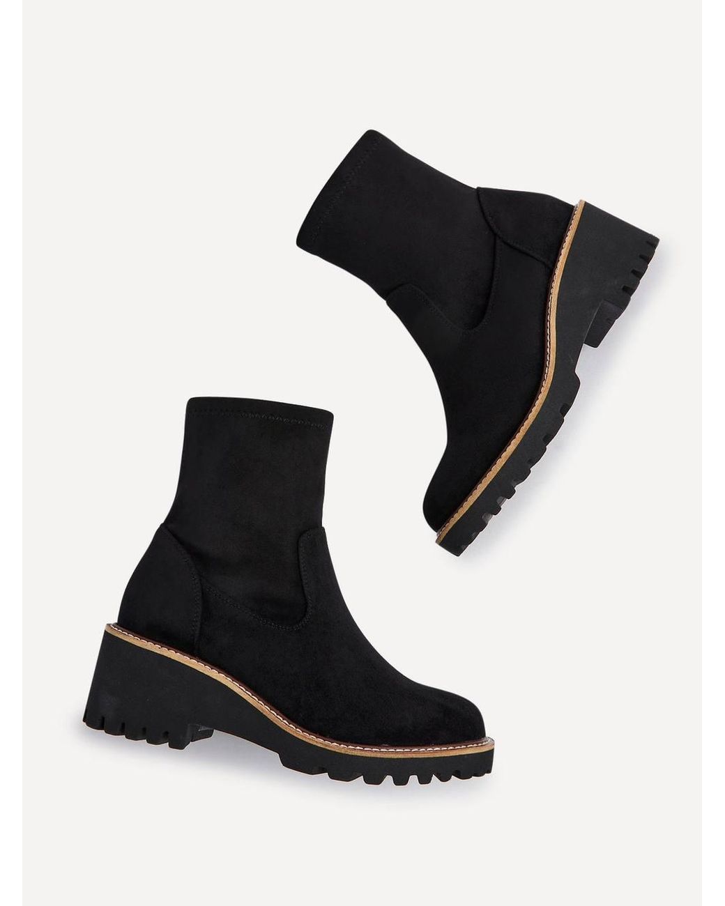 Linzi Black Trish Faux Suede Wedged Heel Ankle Boot