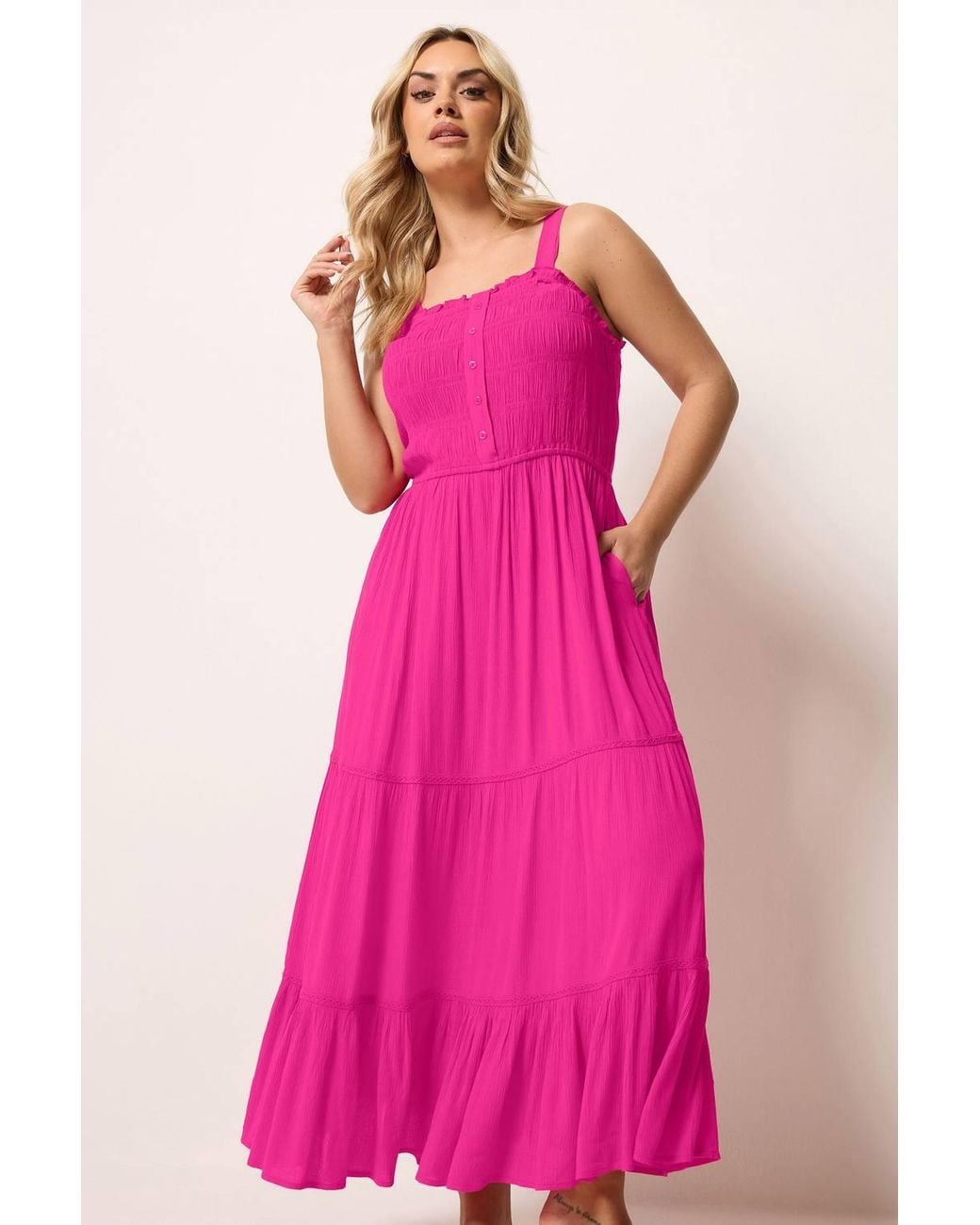 Yours Pink Shirred Placket Dress