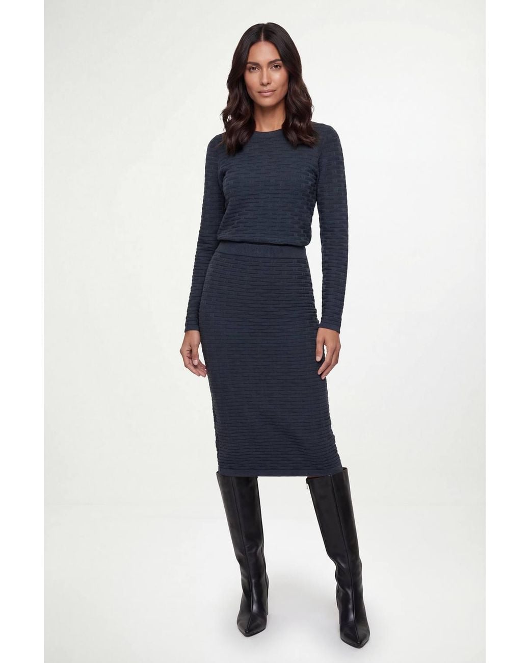 Wallis Blue Pointelle Midi Knitted Skirt